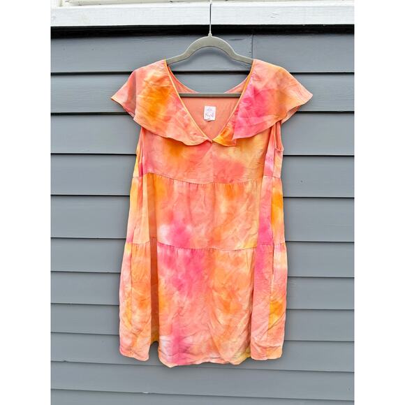 SOI PARIS Tie Dye Silk Babydoll Mini Dress Pink Orange 40 6 8 - Picture 2 of 6